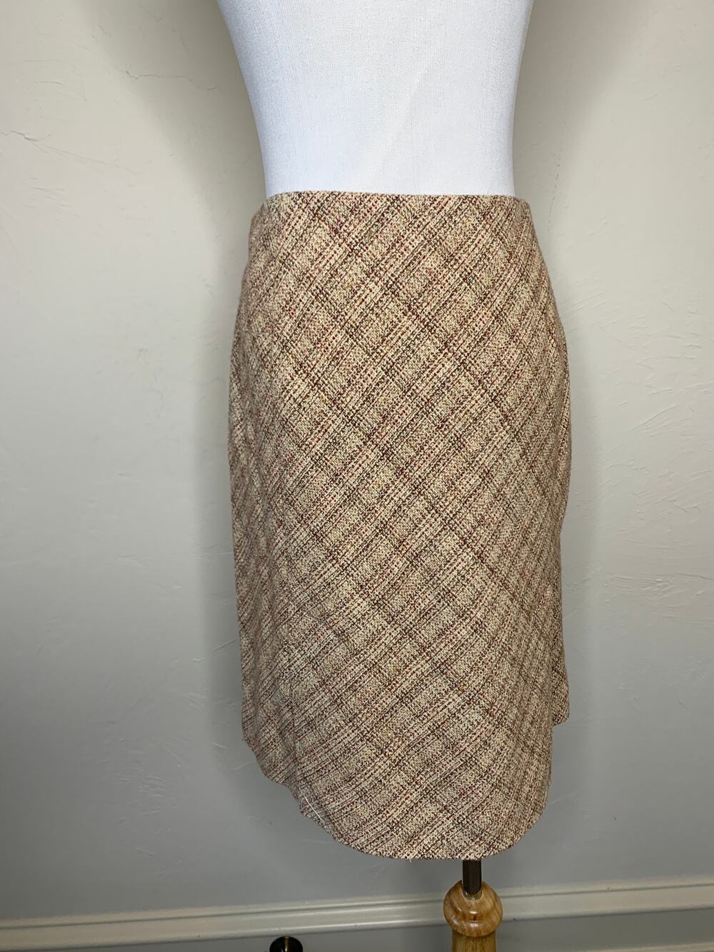 Ann Taylor Silk Wool Blend Tan Tweed Skirt Sz 10